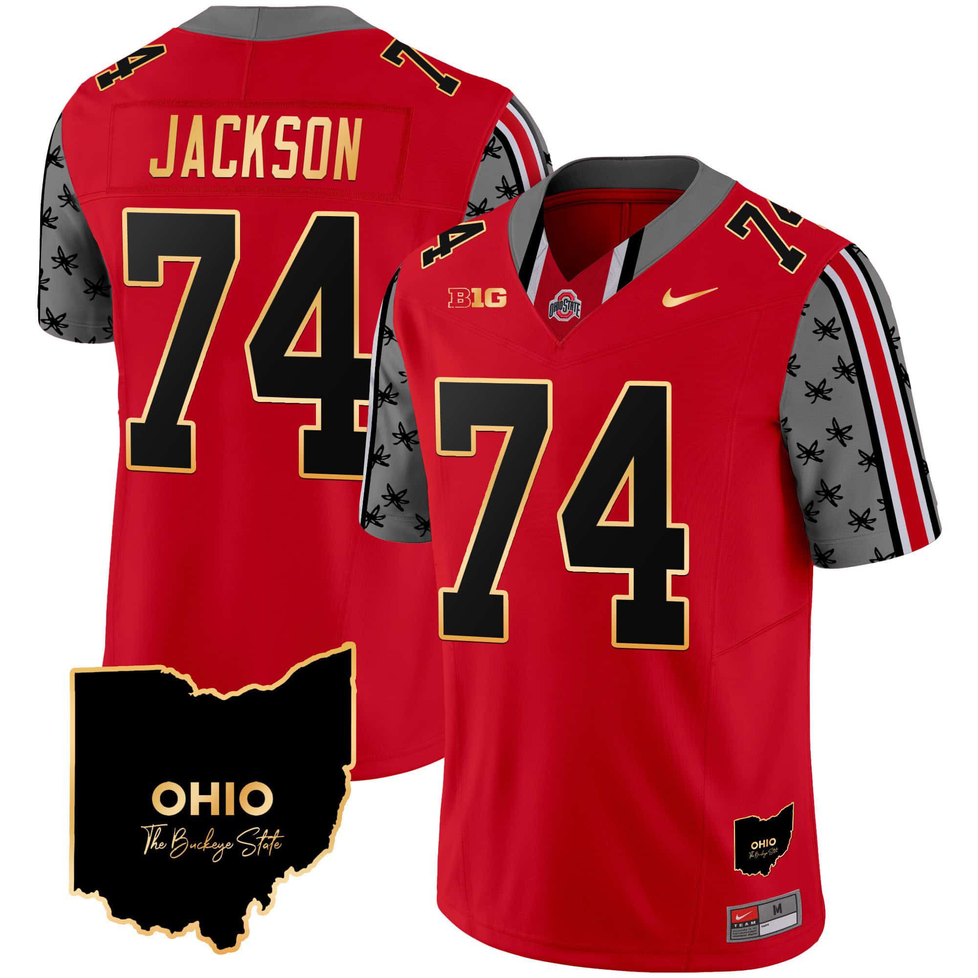 Men Ohio State Buckeyes #74 Jackson Red 2024 Nike Home Patch Gold Trim Vapor Limited NCAA Jersey